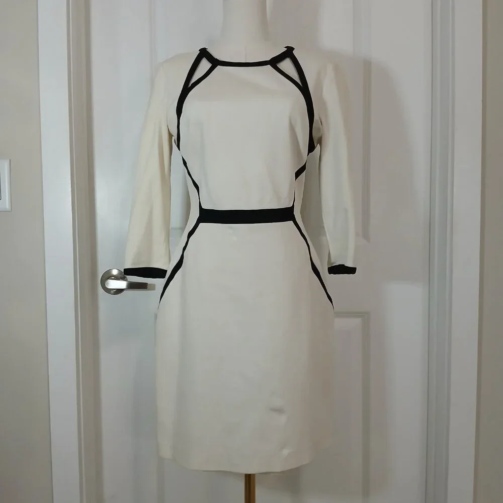 Banana Republic Trim Sheath Dress Women’s Size 8 Cream Black - Like New - Picture 2 of 8